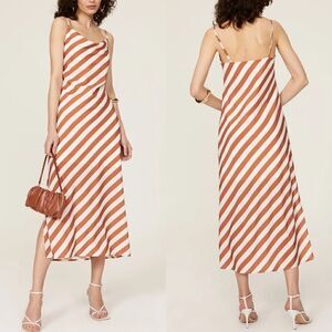 SLATE & WILLOW Slip Dress Womens XS Copper Stripe Midi Sleeveless Slits